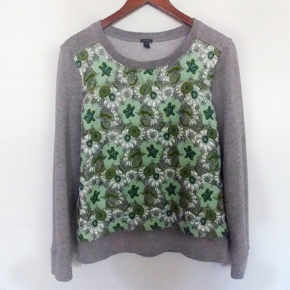 J. Crew Embroidered Sweater Floral Green Size S